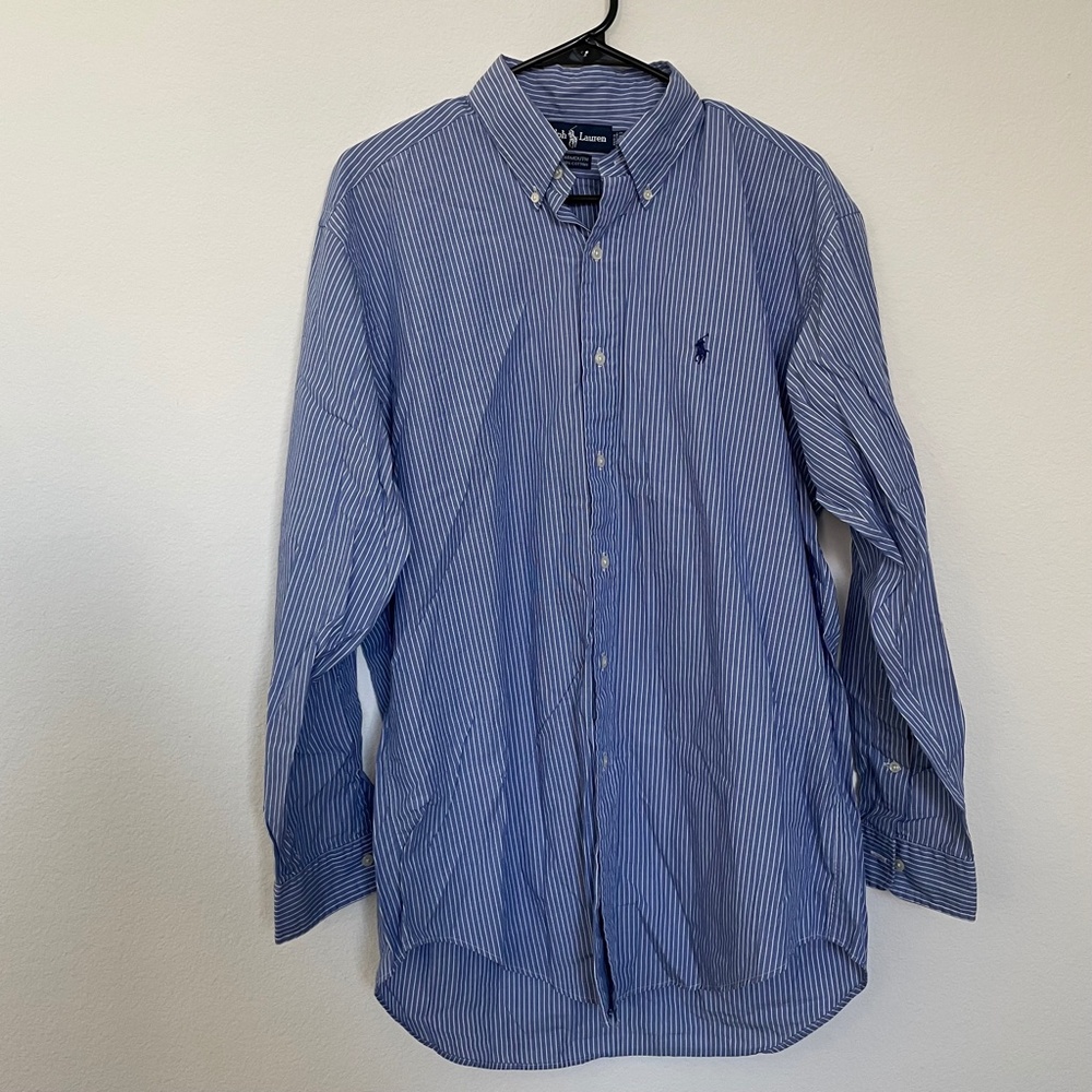 Ralph Lauren Men's Yarmouth Cotton Button Down Dress Shirt Blue Size 15.5